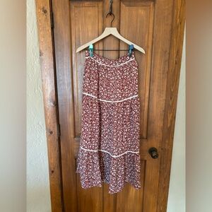 Promesa Floral Maxi Skirt in Rust Red